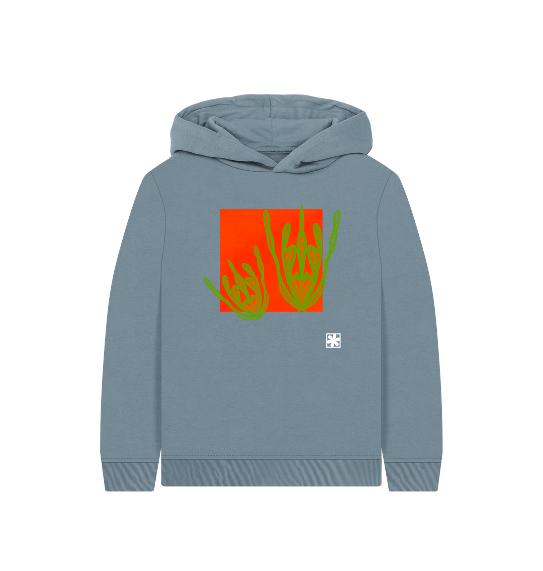 Stone Blue Printed Kids Hoodie