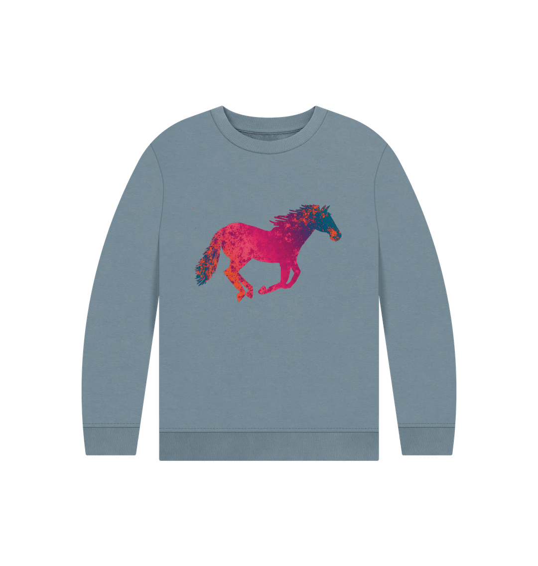 Stone Blue Children's Graffiti Horse Jumper