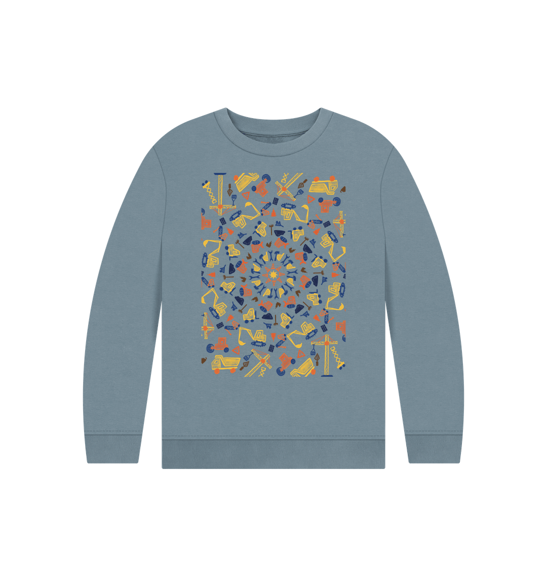 Stone Blue Printed Kids Jumper